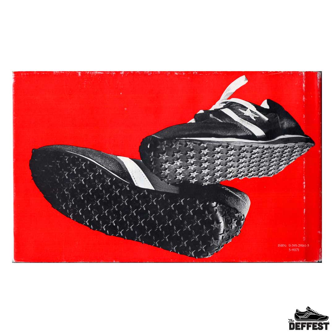 A graphic art print featuring a black and white photograph of a pair of vintage sneakers on a vibrant red background, presented on a white canvas with a 'DEFFEST' brand logo in the bottom right corner.