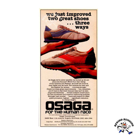 Osaga "Running Strong" Feather and Caliente Vintage 1979 Running Shoes Sneakers Print Ad