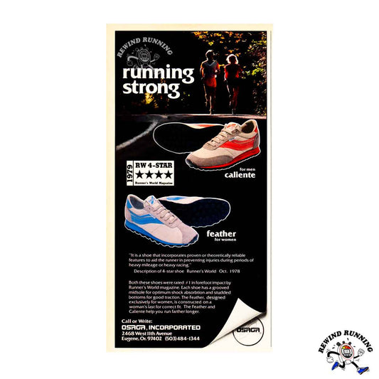 Osaga "Running Strong" Caliente and Feather Vintage 1979 Running Shoes Sneakers Print Ad