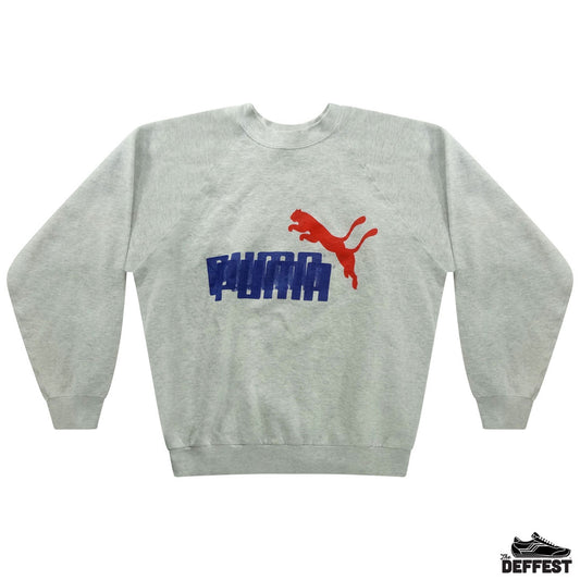 Puma Vintage 70s 80s Gray Blue Red Retro Sweatshirt